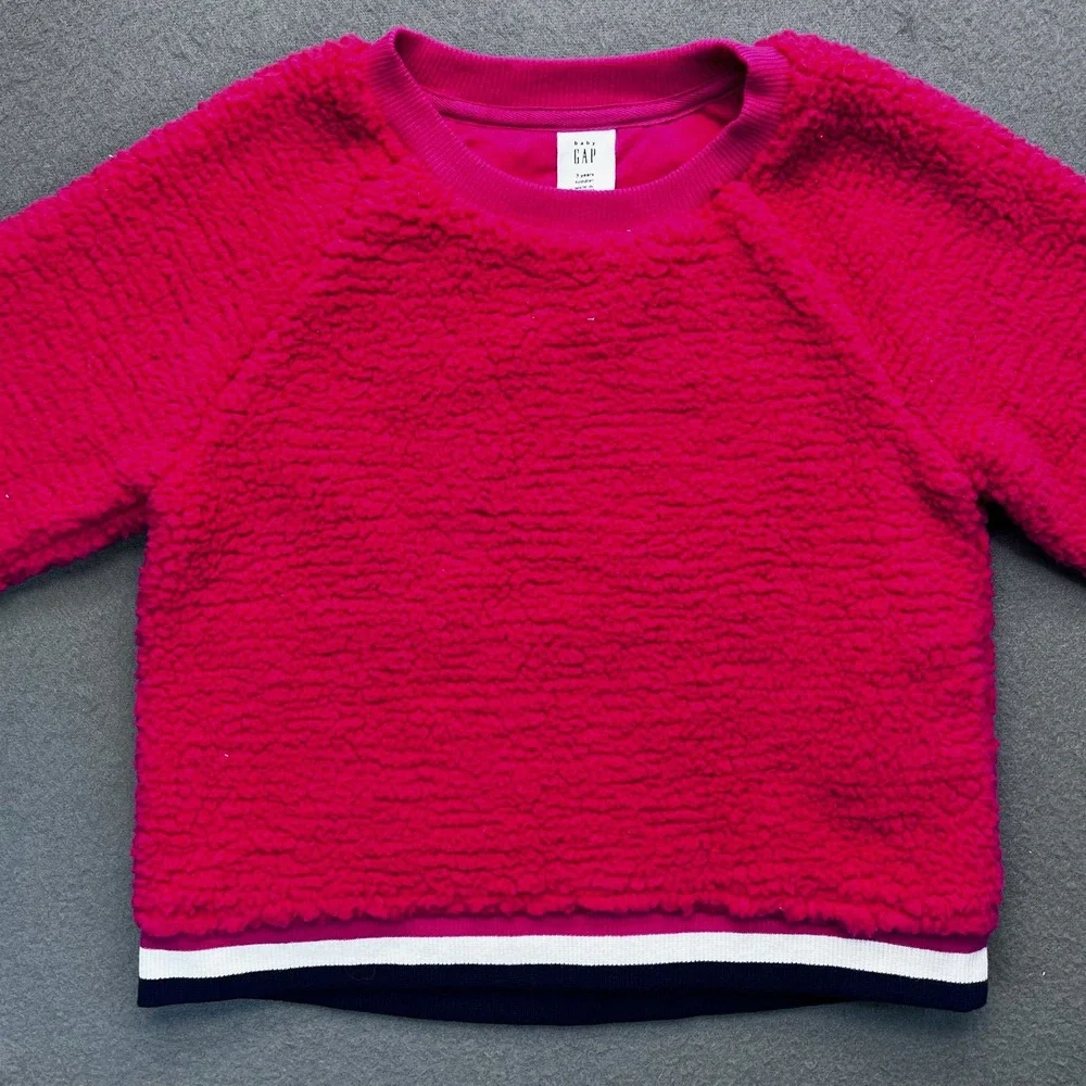 Baby GAP Girls Sherpa Crewneck Sweatshirt‎ Pink 3T Cozy Fleece Pullover babycore
